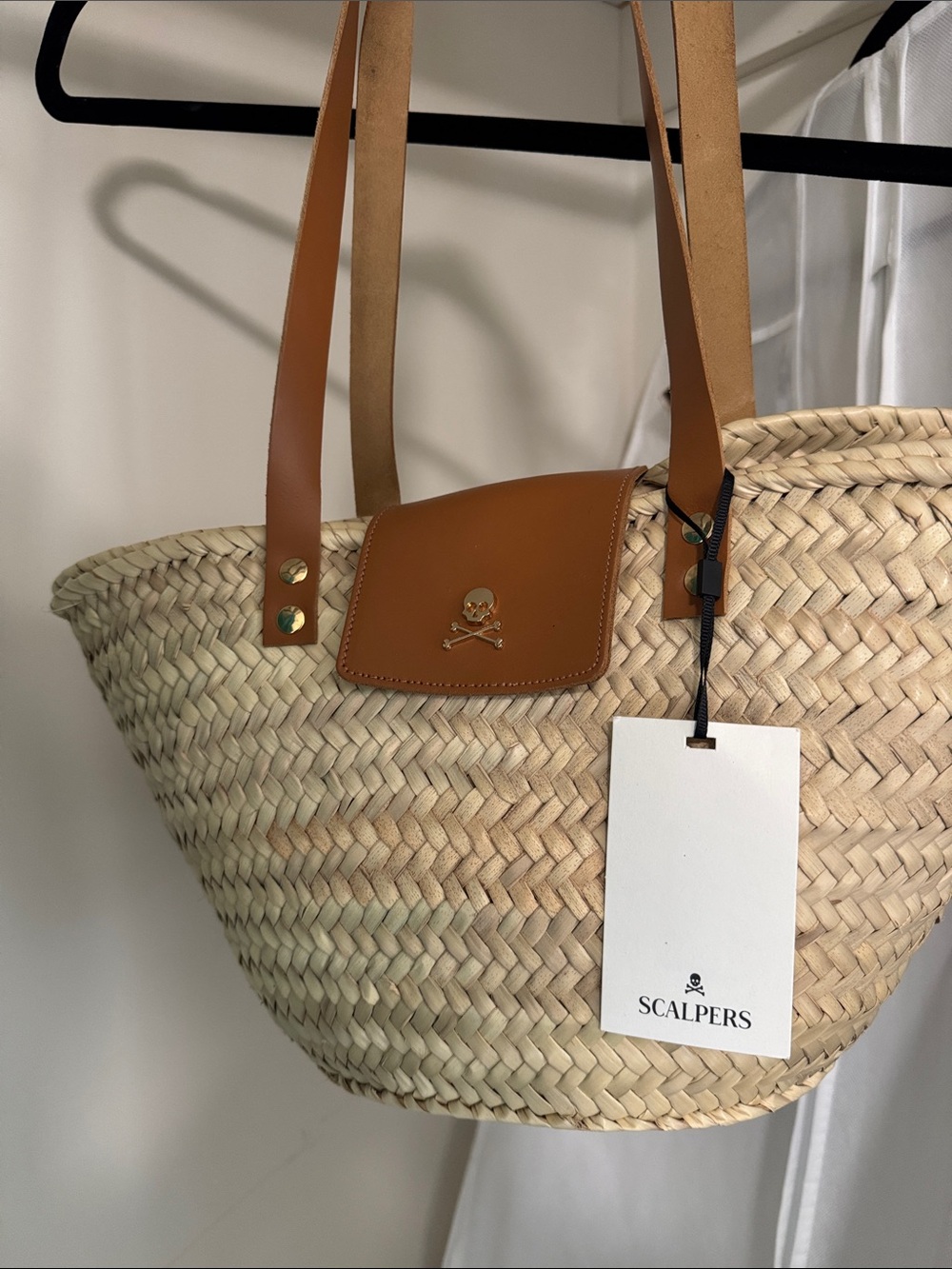 Natural Straw Tote with Tan Leather Trim